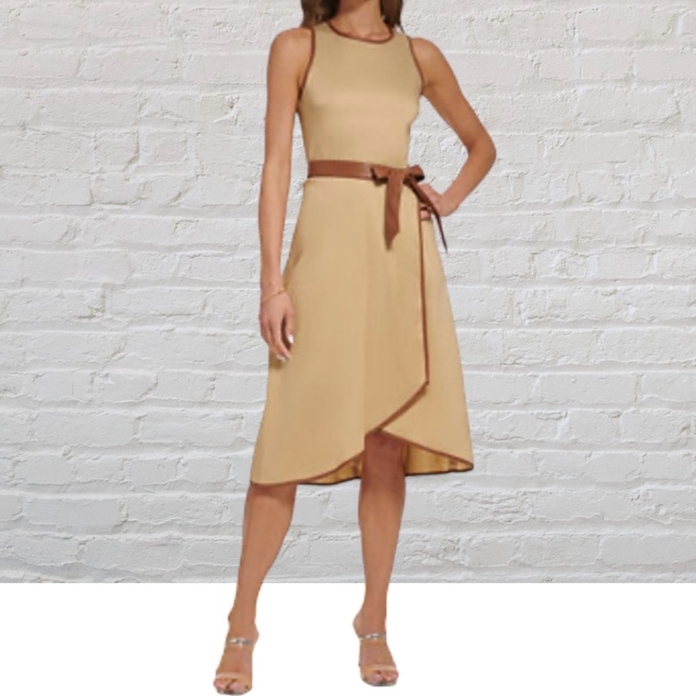 DKNY Tan Sleeveless Wrap Dress